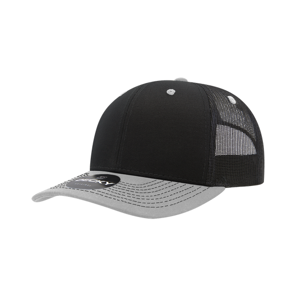 Decky-6031-6 Panel Mid Profile Structured Contra-Stitch Trucker - Black/Grey
