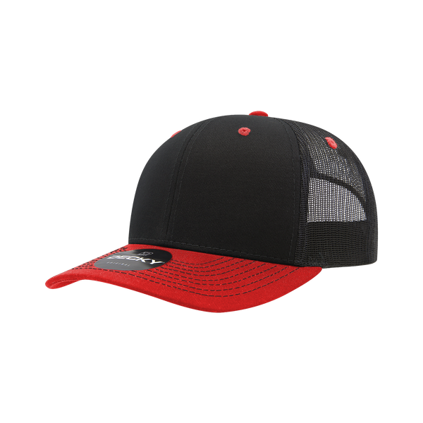 Decky-6031-6 Panel Mid Profile Structured Contra-Stitch Trucker - Black/Red