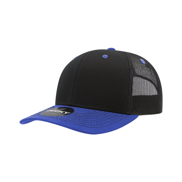 Decky-6031-6 Panel Mid Profile Structured Contra-Stitch Trucker - Black/Royal