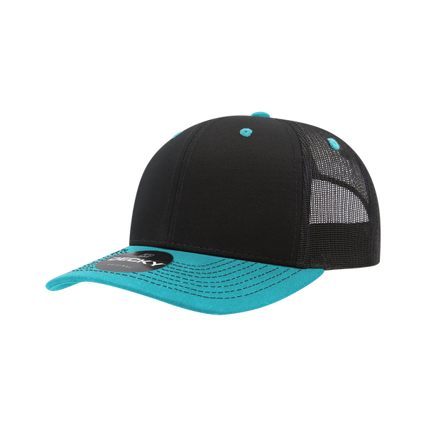 Decky-6031-6 Panel Mid Profile Structured Contra-Stitch Trucker - Black/Teal