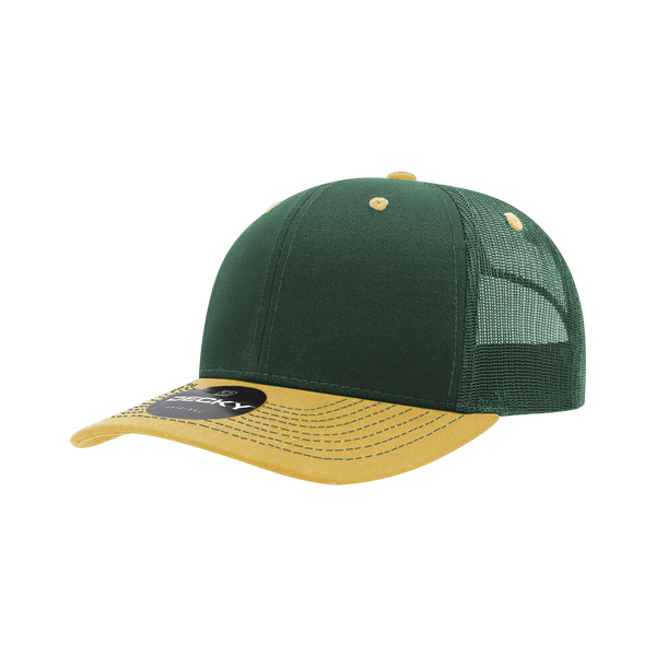Decky-6031-6 Panel Mid Profile Structured Contra-Stitch Trucker - Forest/Gold