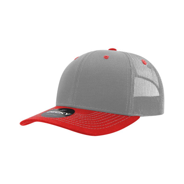 Decky-6031-6 Panel Mid Profile Structured Contra-Stitch Trucker - Grey/Red