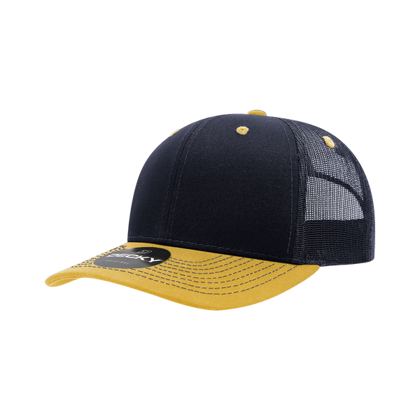 Decky-6031-6 Panel Mid Profile Structured Contra-Stitch Trucker - Navy/Gold