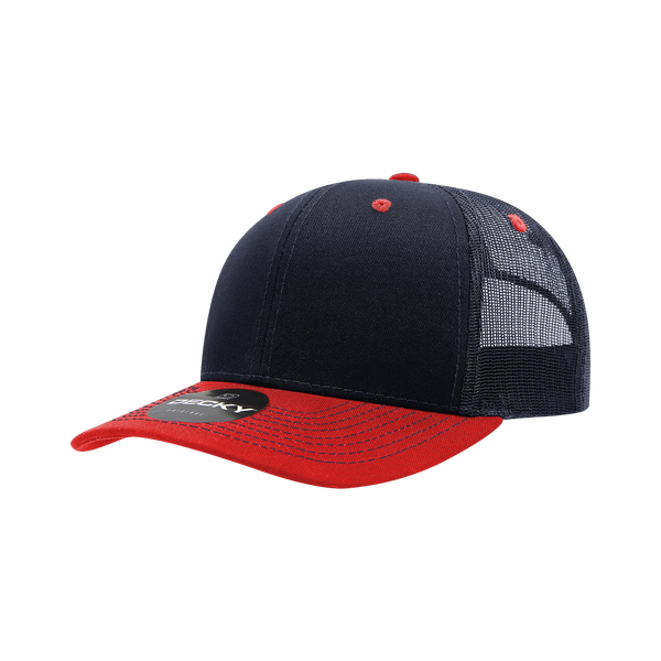 Decky-6031-6 Panel Mid Profile Structured Contra-Stitch Trucker - Navy/Red