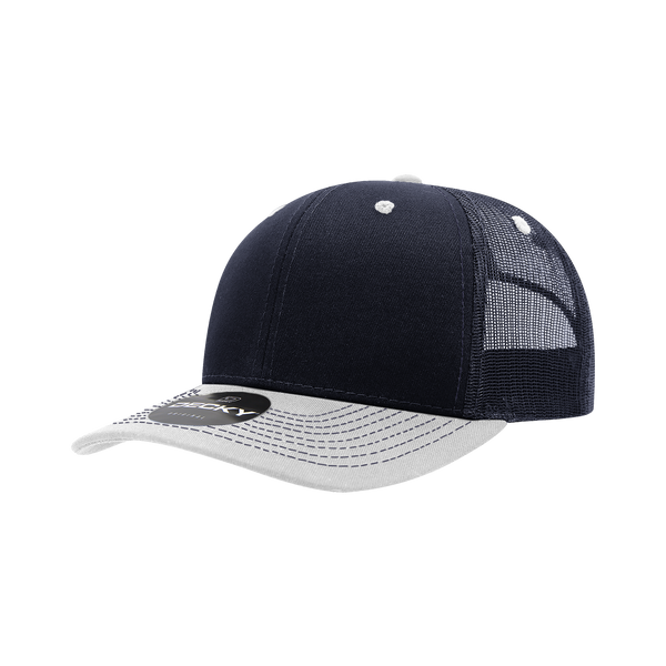 Decky-6031-6 Panel Mid Profile Structured Contra-Stitch Trucker - Navy/White