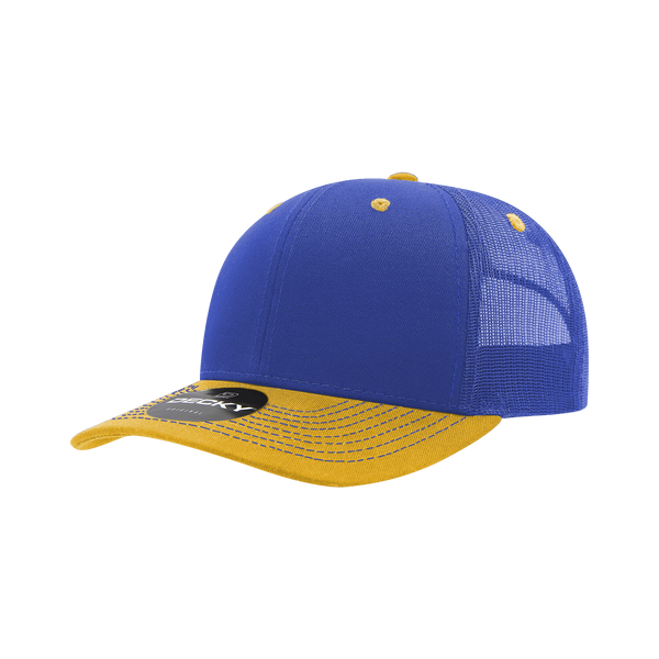Decky-6031-6 Panel Mid Profile Structured Contra-Stitch Trucker - Royal/Gold