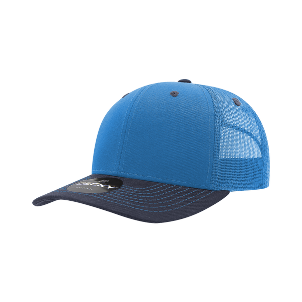 Decky-6031-6 Panel Mid Profile Structured Contra-Stitch Trucker - Sky/Navy