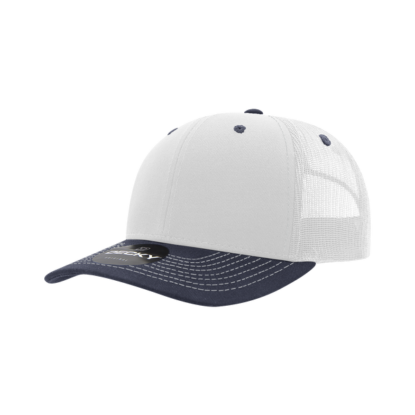 Decky-6031-6 Panel Mid Profile Structured Contra-Stitch Trucker - White/Navy