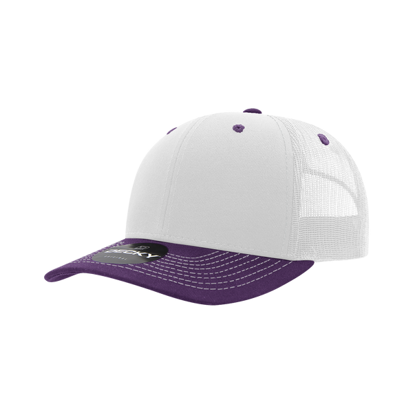 Decky-6031-6 Panel Mid Profile Structured Contra-Stitch Trucker - White/Purple