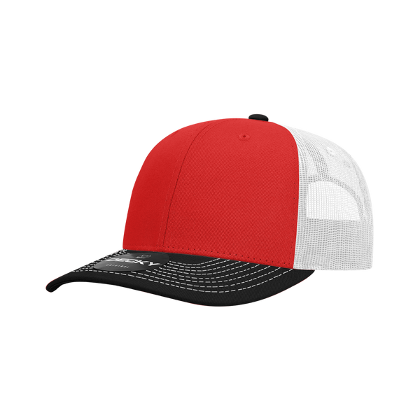 Decky-6031-6 Panel Mid Profile Structured Contra-Stitch Trucker - Black/Red/White