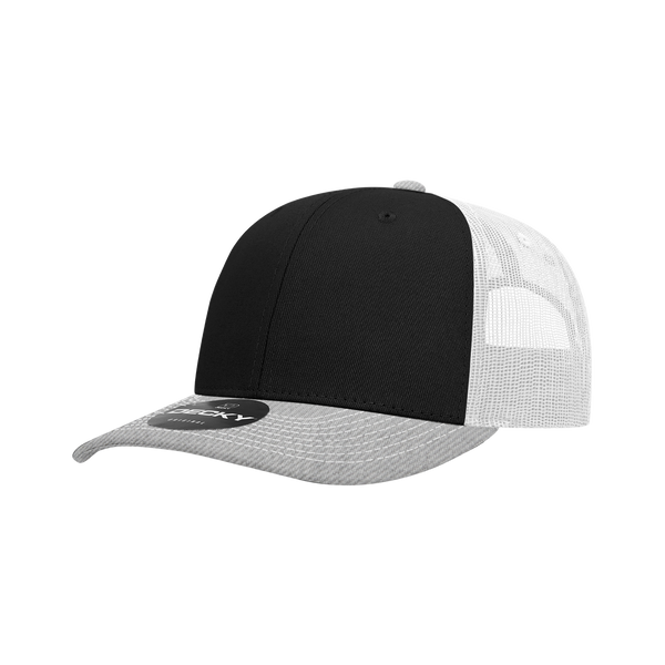 Decky-6031-6 Panel Mid Profile Structured Contra-Stitch Trucker - HeatherGrey/Black/White