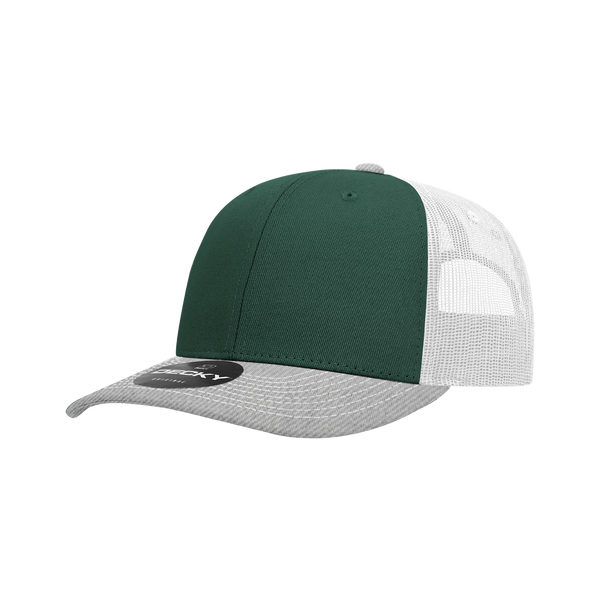 Decky-6031-6 Panel Mid Profile Structured Contra-Stitch Trucker - HeatherGrey/Forest/White