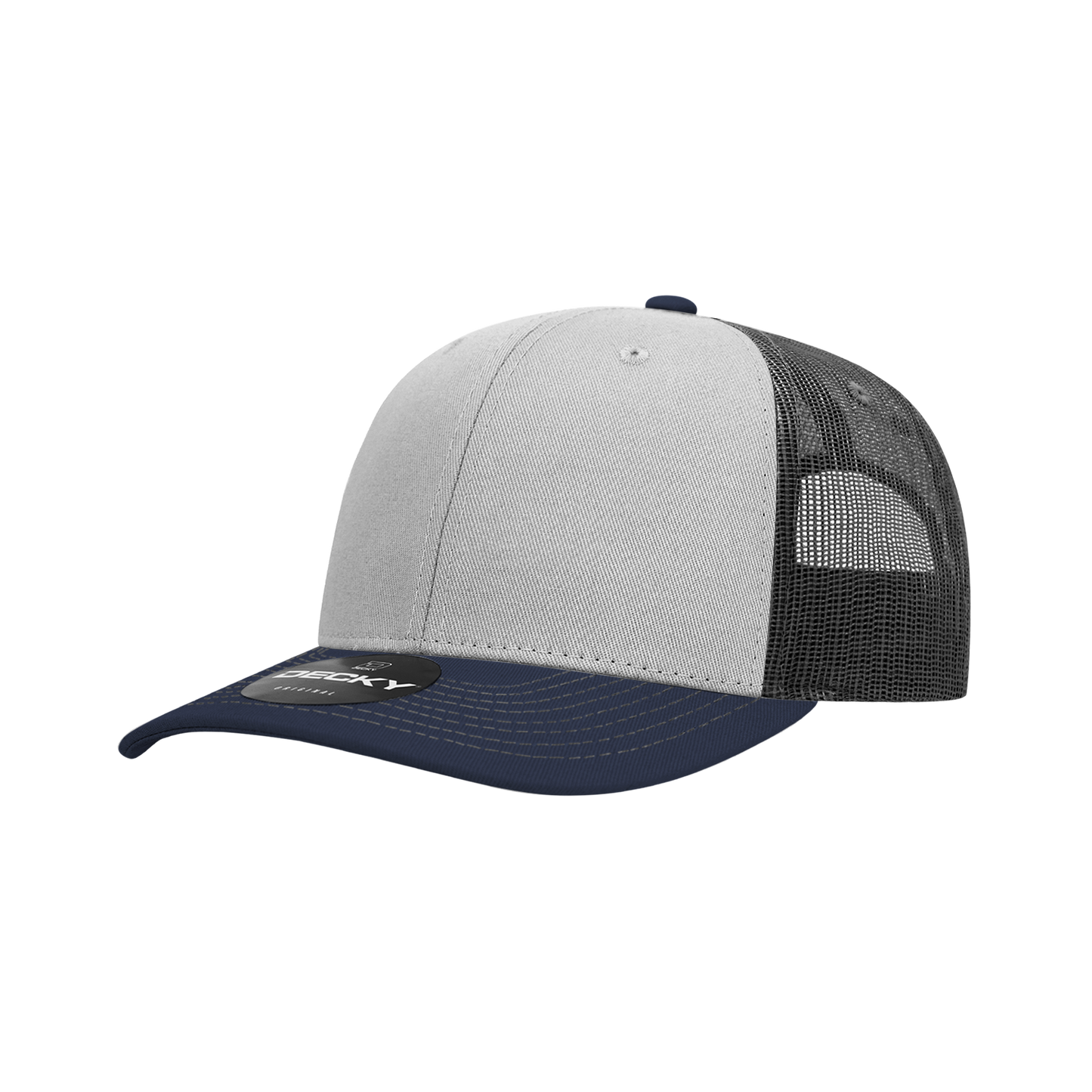 Decky-6031-6 Panel Mid Profile Structured Contra-Stitch Trucker