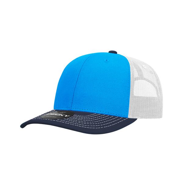 Decky-6031-6 Panel Mid Profile Structured Contra-Stitch Trucker - Navy/Sky/White