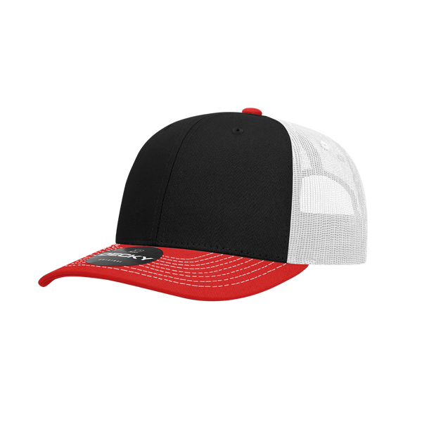 Decky-6031-6 Panel Mid Profile Structured Contra-Stitch Trucker - Red/Black/White