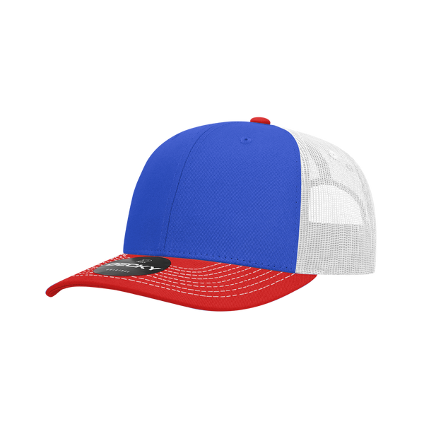 Decky-6031-6 Panel Mid Profile Structured Contra-Stitch Trucker - Red/Royal/White