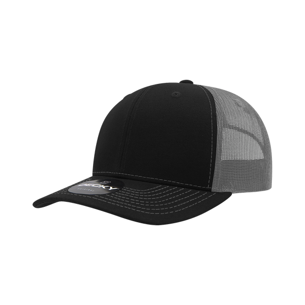 Decky-6031-6 Panel Mid Profile Structured Contra-Stitch Trucker - Black/Charcoal