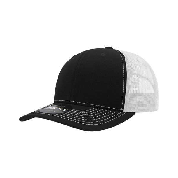 Decky-6031-6 Panel Mid Profile Structured Contra-Stitch Trucker - Black/White