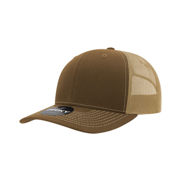 Decky-6031-6 Panel Mid Profile Structured Contra-Stitch Trucker - Brown/Khaki
