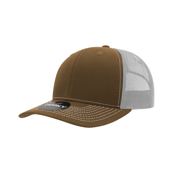 Decky-6031-6 Panel Mid Profile Structured Contra-Stitch Trucker - Brown/White