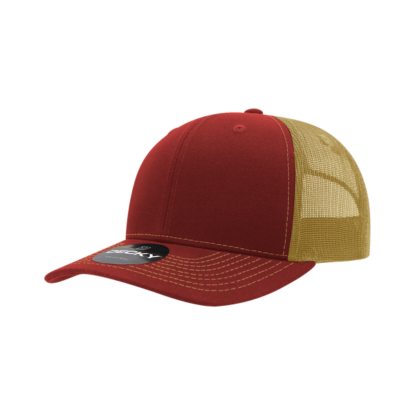 Decky-6031-6 Panel Mid Profile Structured Contra-Stitch Trucker - 4CARDINAL/GOLD