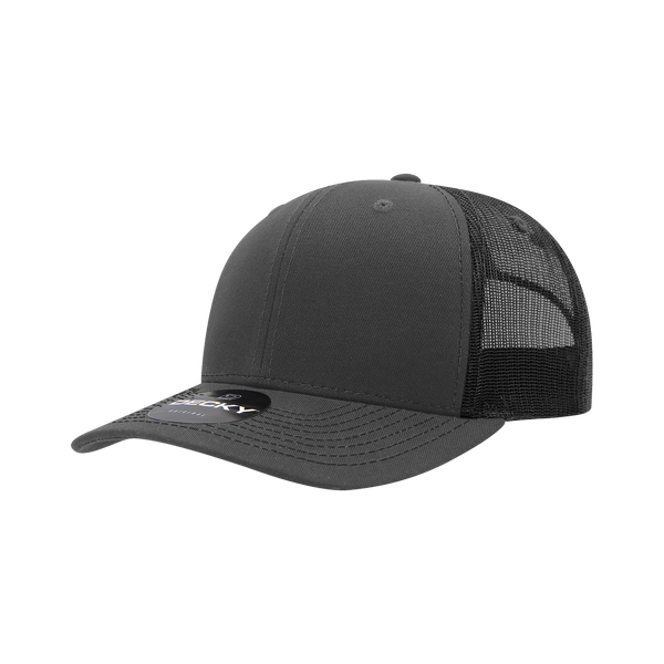 Decky-6031-6 Panel Mid Profile Structured Contra-Stitch Trucker - CHAR/BLK