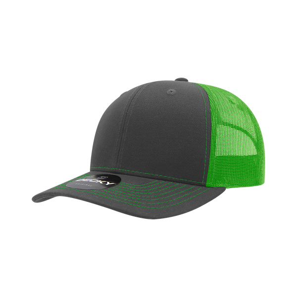 Decky-6031-6 Panel Mid Profile Structured Contra-Stitch Trucker - Charcoal/Kelly