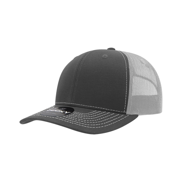 Decky-6031-6 Panel Mid Profile Structured Contra-Stitch Trucker - Charcoal/White