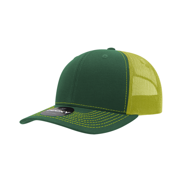 Decky-6031-6 Panel Mid Profile Structured Contra-Stitch Trucker - Forest/White