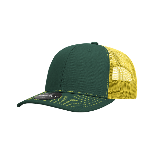 Decky-6031-6 Panel Mid Profile Structured Contra-Stitch Trucker - Forest/Yellow