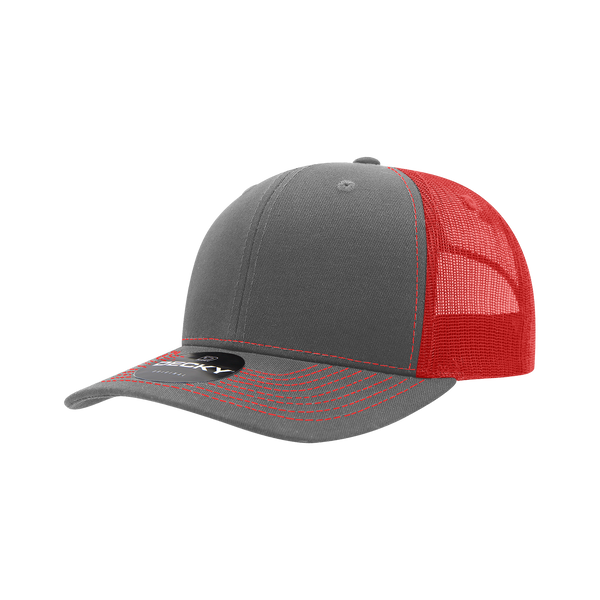 Decky-6031-6 Panel Mid Profile Structured Contra-Stitch Trucker - 4GREY/RED