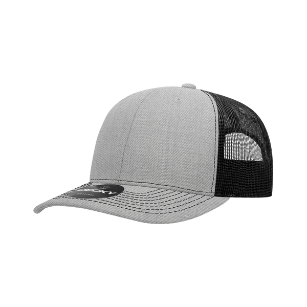 Decky-6031-6 Panel Mid Profile Structured Contra-Stitch Trucker - Heather grey/Black