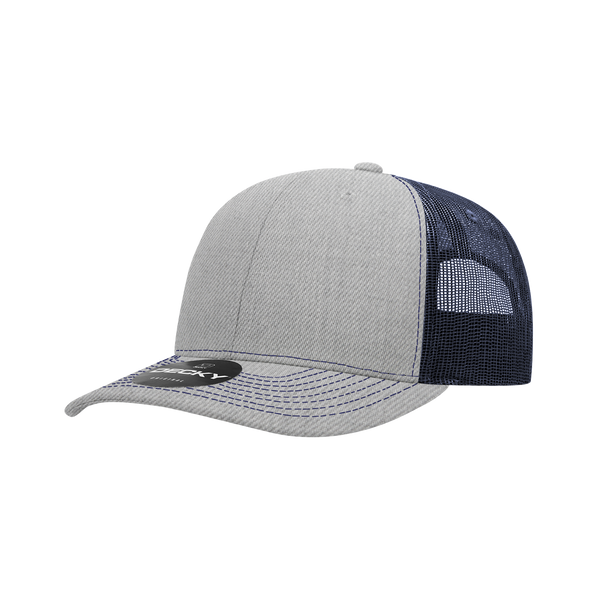 Decky-6031-6 Panel Mid Profile Structured Contra-Stitch Trucker - Heather grey/Navy