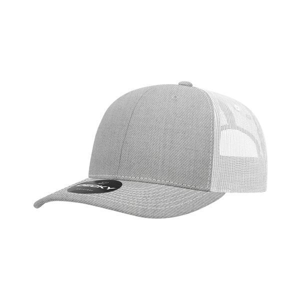 Decky-6031-6 Panel Mid Profile Structured Contra-Stitch Trucker - Heather grey/White