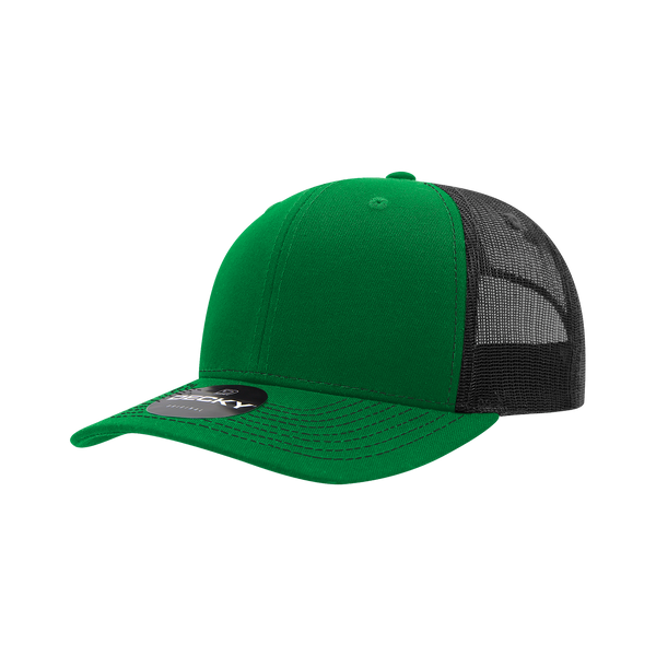 Decky-6031-6 Panel Mid Profile Structured Contra-Stitch Trucker - Kelly/Black