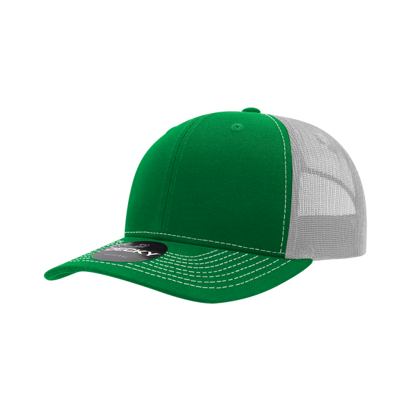 Decky-6031-6 Panel Mid Profile Structured Contra-Stitch Trucker - Kelly/White