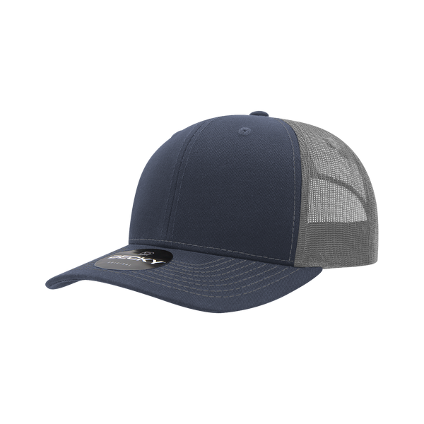 Decky-6031-6 Panel Mid Profile Structured Contra-Stitch Trucker - Navy/Charcoal