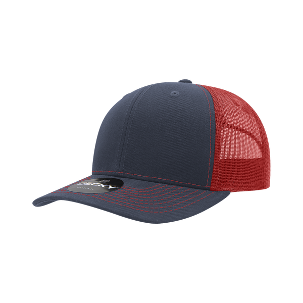 Decky-6031-6 Panel Mid Profile Structured Contra-Stitch Trucker - 4NAVY/RED