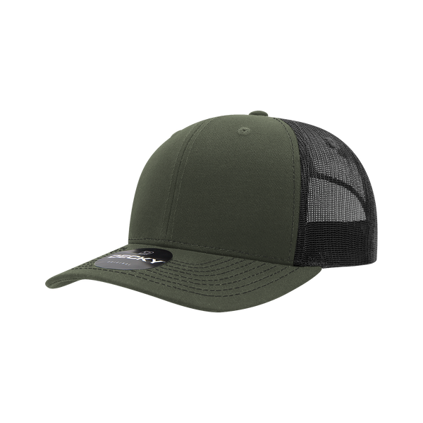 Decky-6031-6 Panel Mid Profile Structured Contra-Stitch Trucker - Olive/Black