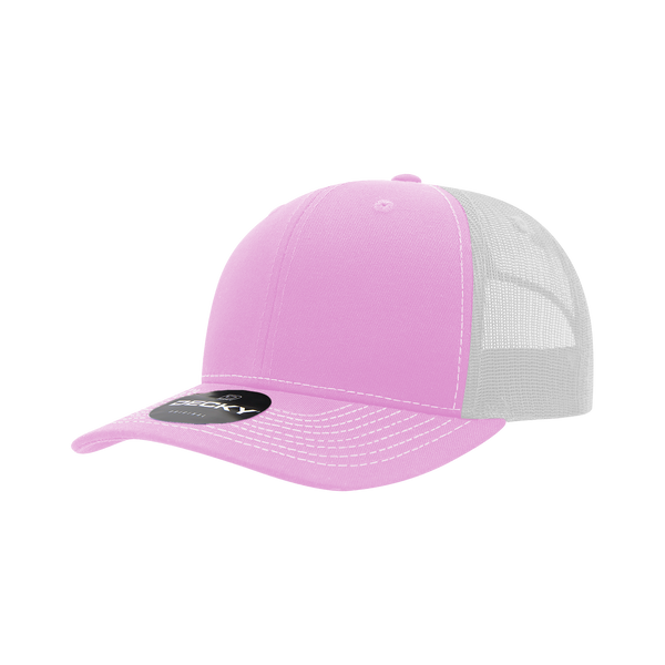 Decky-6031-6 Panel Mid Profile Structured Contra-Stitch Trucker - Pink/White