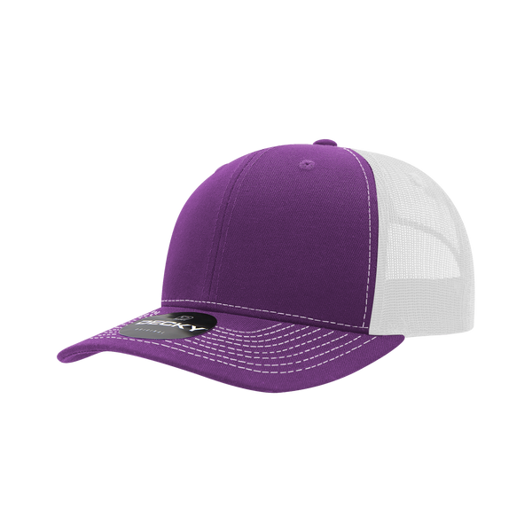 Decky-6031-6 Panel Mid Profile Structured Contra-Stitch Trucker - Purple/White