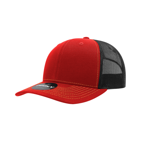 Decky-6031-6 Panel Mid Profile Structured Contra-Stitch Trucker - 4RED/BLACK