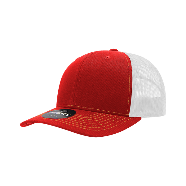 Decky-6031-6 Panel Mid Profile Structured Contra-Stitch Trucker - Red/white