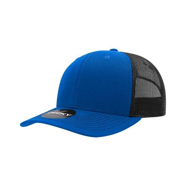 Decky-6031-6 Panel Mid Profile Structured Contra-Stitch Trucker - Royal/Black