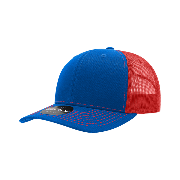 Decky-6031-6 Panel Mid Profile Structured Contra-Stitch Trucker - 4ROYAL/RED