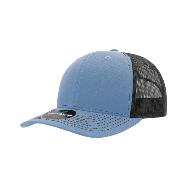 Decky-6031-6 Panel Mid Profile Structured Contra-Stitch Trucker - SKYBLK