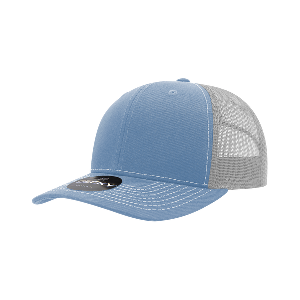 Decky-6031-6 Panel Mid Profile Structured Contra-Stitch Trucker - Sky/White