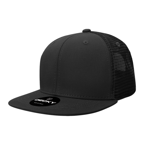 Decky-6033-6 Panel High Profile Structured Cotton Blend Trucker - Black