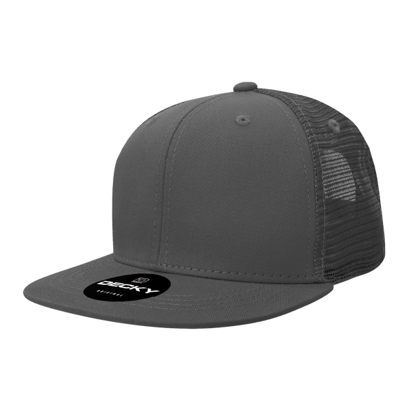 Decky-6033-6 Panel High Profile Structured Cotton Blend Trucker - Charcoal