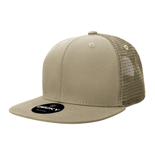 Decky-6033-6 Panel High Profile Structured Cotton Blend Trucker - Khaki